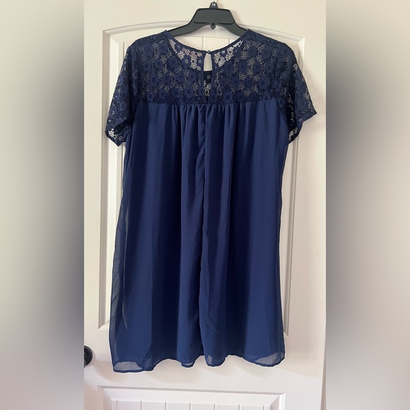 Liberty Love‎ Women’s 3XL Shift Dress Blue Navy Lace Top Sleeve Sheer Neck
Lined - Picture 3 of 7